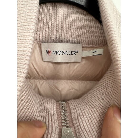 MONCLER Pink Tricot Wool Down Quilted Panel Cardigan Jacket Women’s M Read - Picture 3 of 16